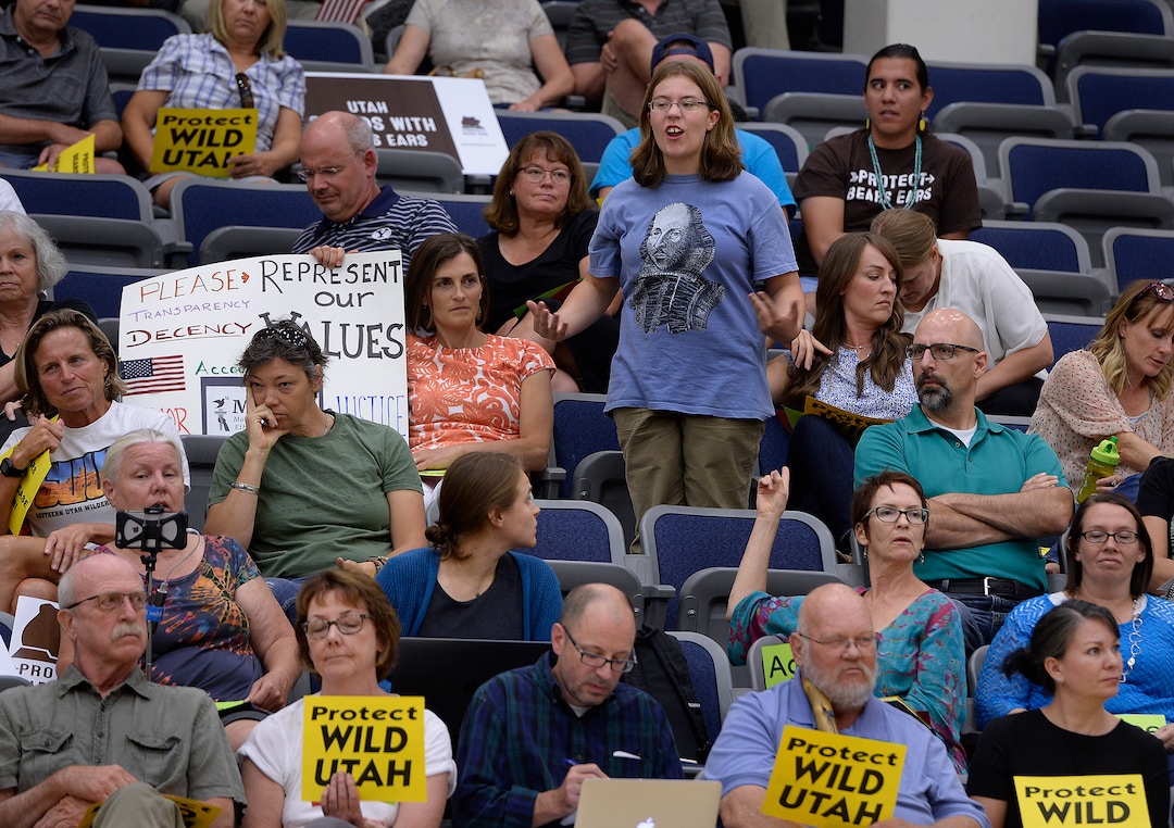 (Scott Sommerdorf   |  The Salt Lake Tribune)   
Some members of the audience were given a chance to make a statement as well as ask questions during Congressman Rob Bishop's town hall meeting held at Layton Christian Academy in Layton, Utah, Friday, August 25, 2017.