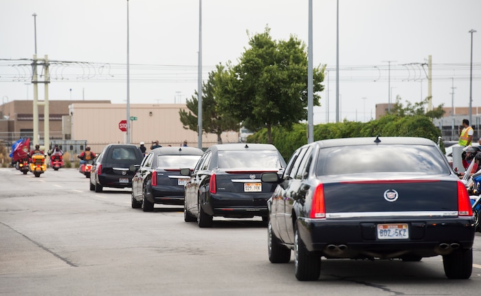 (Rick Egan  |  The Salt Lake Tribune)      The remains of Marine Pfc. Robert K. Holmes leave Delta Air Cargo on the way to the mortuary. Holmes died aboard the USS Oklahoma during the attack on Pearl Harbor. Friday, Aug. 17, 2018.