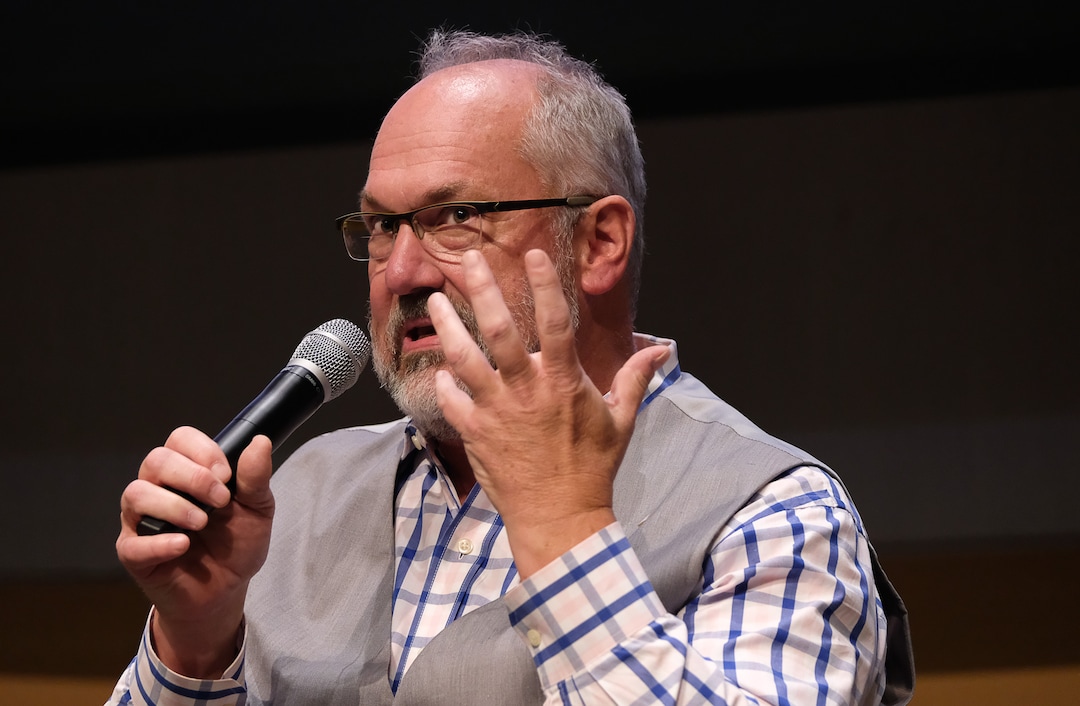 (Francisco Kjolseth  |  The Salt Lake Tribune)  Stan Penfold addresses the crowd during a debate for Salt Lake City mayor at the Salt Lake City Library on Wed. June 26, 2019.
