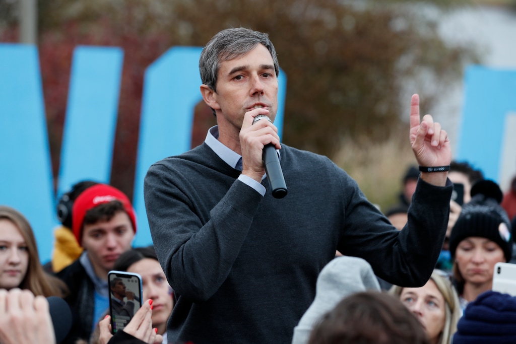 (Charlie Neibergall | AP file photo) Democratic presidential candidate Beto O'Rourke speaks to supporters before the Iowa Democratic Party's Liberty and Justice Celebration, Friday, Nov. 1, 2019, in Des Moines, Iowa.