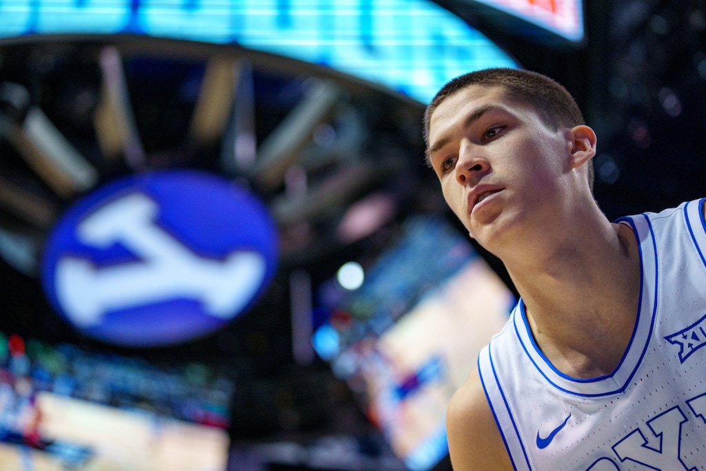 (Trent Nelson  |  The Salt Lake Tribune) Brigham Young Cougars guard Egor Demin (3) as BYU hosts Oklahoma State, NCAA basketball in Provo on Tuesday, Jan. 14, 2025.