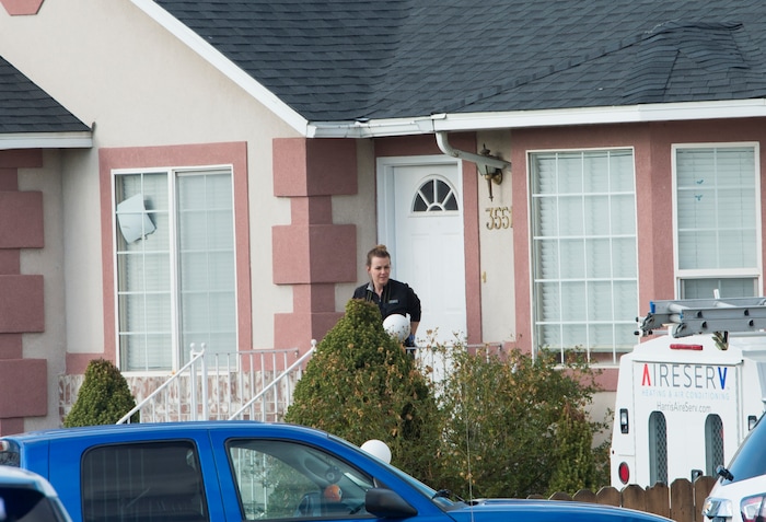 (Rick Egan | The Salt Lake Tribune) Investigators from West Valley and Unified Police investigate an officer involved shooting, leaving the suspect dead, in West Valley City, Sunday, April 8, 2018.