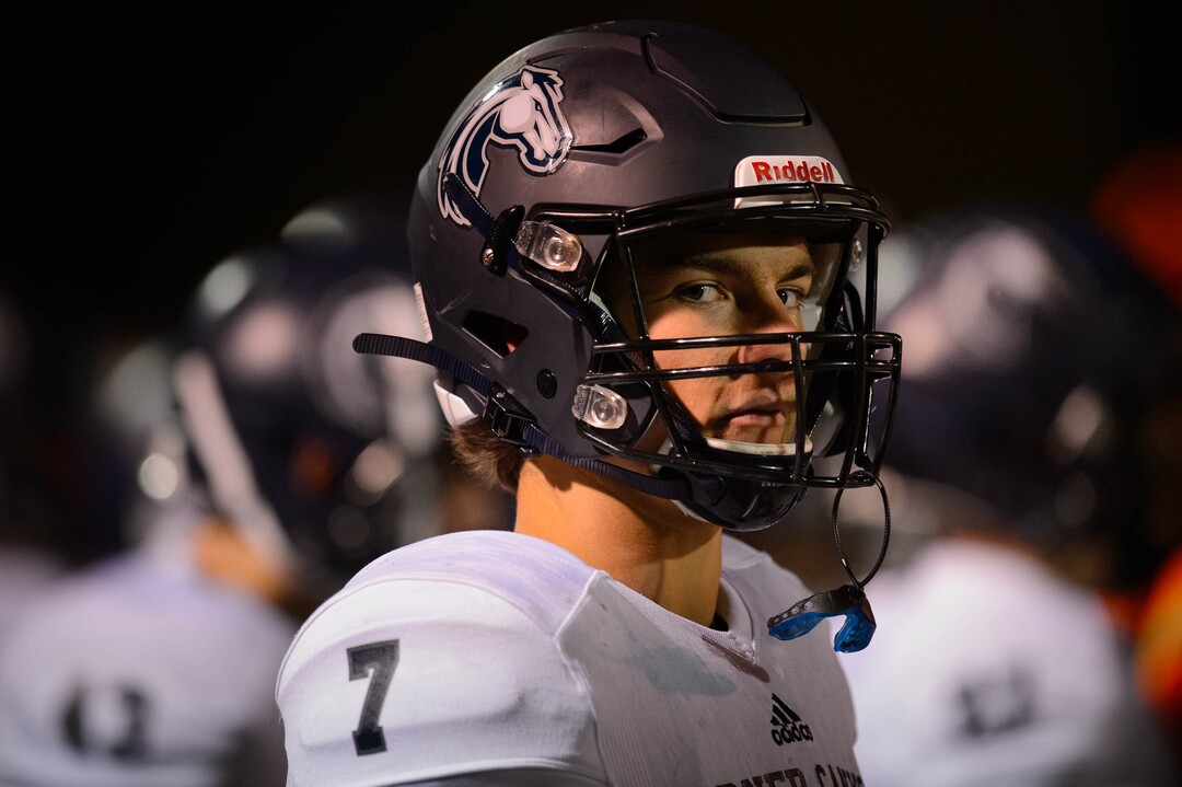 (Trent Nelson  |  The Salt Lake Tribune) Corner Canyon High School quarterback Cole Hagen in action against Westlake High School in Saratoga Springs on Friday, Oct. 4, 2019.