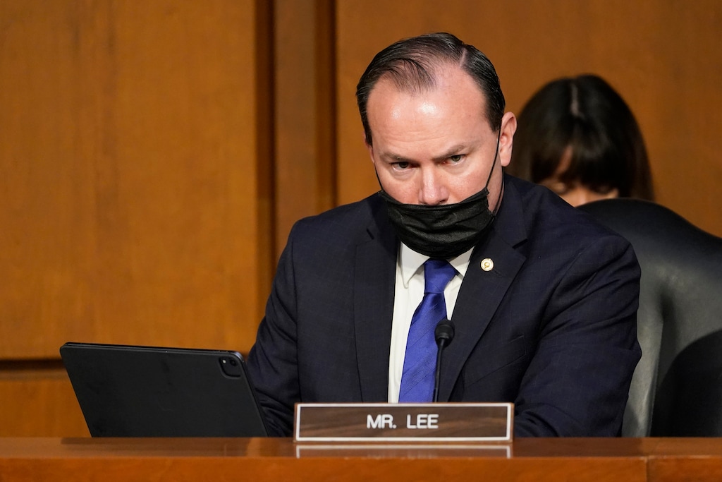 (Susan Walsh | AP) Sen. Mike Lee, R-Utah, attends a Senate Judiciary Committee meeting on Capitol Hill in Washington, Monday, March 1, 2021. The Senate Judiciary Committee voted Monday to advance the nomination of Merrick Garland, President Joe Biden's nominee for attorney general.