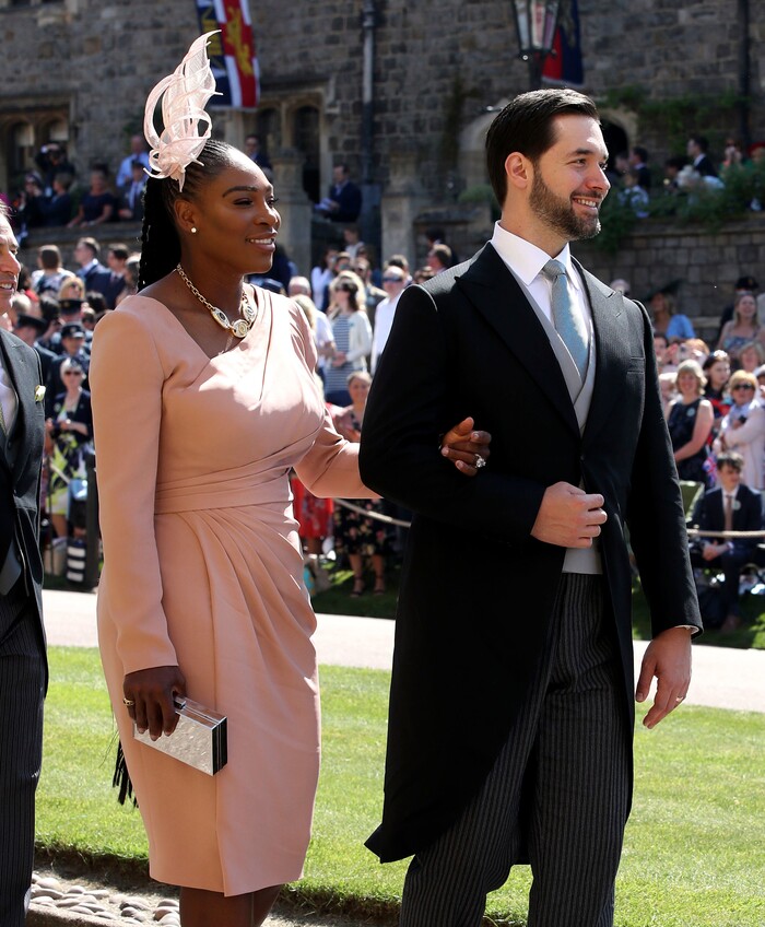 Serena Williams and Alexis Ohanian  arrive for the wedding ceremony of Prince Harry and Meghan Markle at St. George's Chapel in Windsor Castle in Windsor, near London, England, Saturday, May 19, 2018. (Chris Radburn/pool photo via AP)