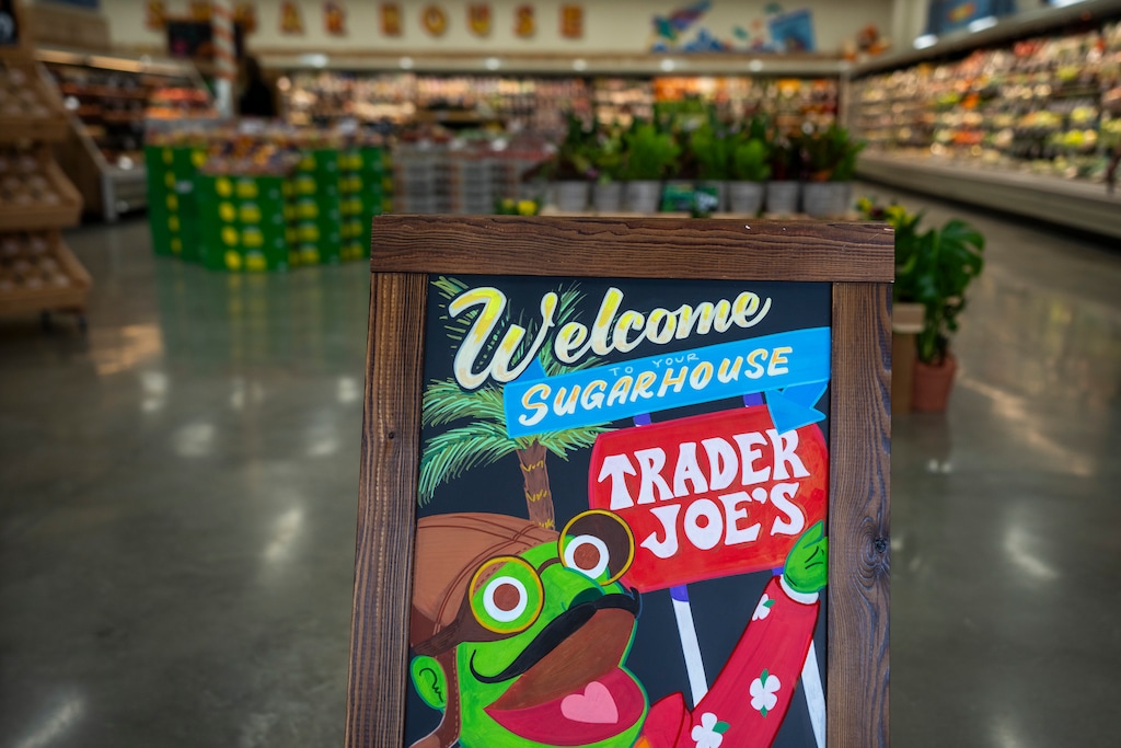 (Rick Egan | The Salt Lake Tribune) Signage announces Utah's fifth Trader Joe's store in Salt Lake City's Sugar House neighborhood in October 2024. The grocery chain acknowledged on June 24, 2025, that the sixth Utah location is "coming soon."