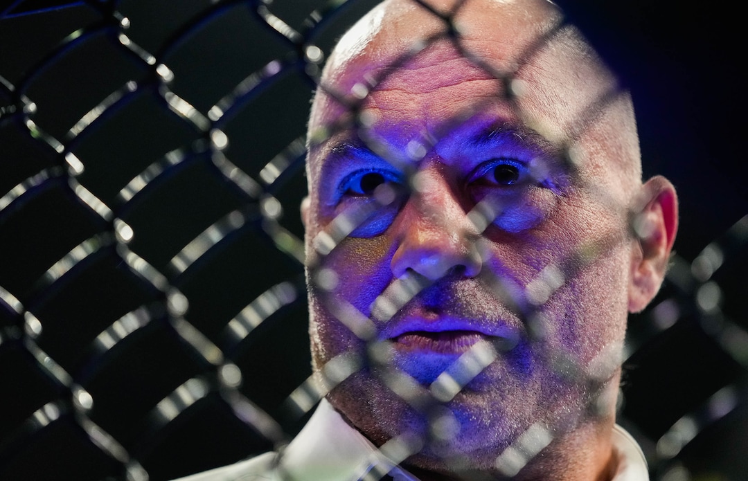 (Francisco Kjolseth | The Salt Lake Tribune) UFC commentator Joe Rogan looks out into the crowd during the UFC 278 mixed martial arts fights at Vivint Arena on Saturday, Aug. 20, 2022. 
