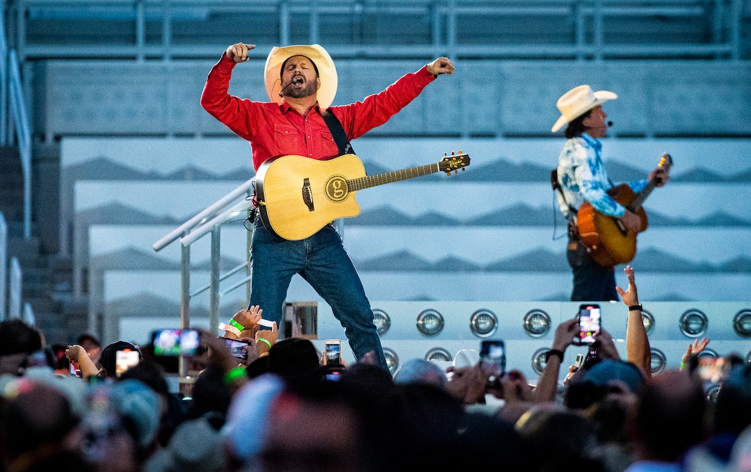 (Isaac Hale | Special to The Tribune) Garth Brooks performs with his band during a stop on their stadium tour held at Rice-Eccles Stadium in Salt Lake City on Saturday, July 17, 2021.