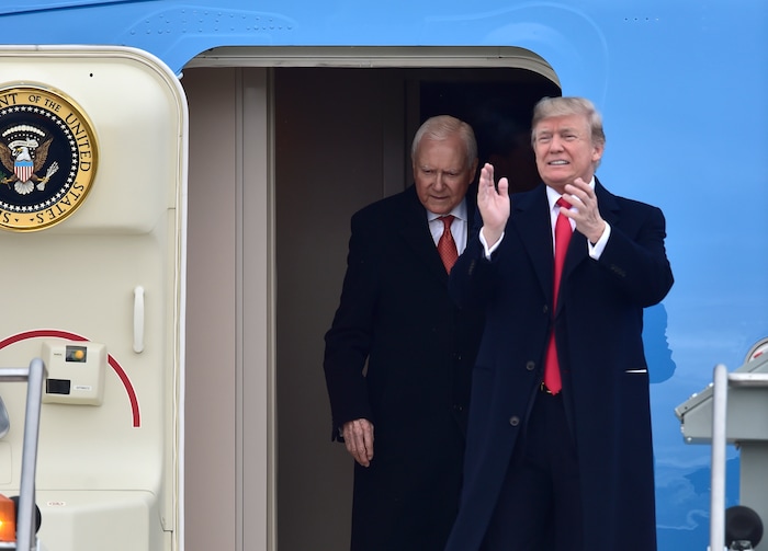 (Scott Sommerdorf   |  The Salt Lake Tribune)   he arrival of Air Force One at the Ronald R Wright National Air Guard Base, Monday, December 4, 2017.  