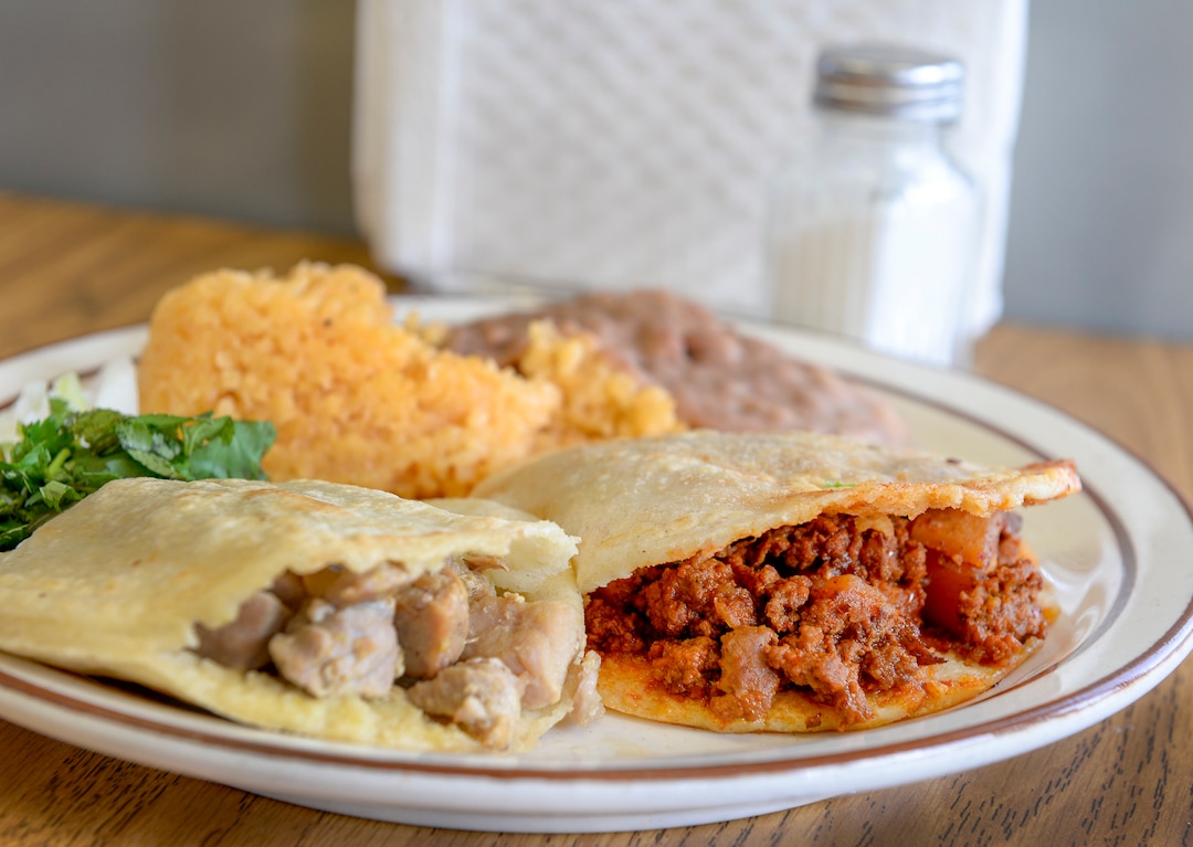 Leah Hogsten  |  The Salt Lake Tribune  The #2 combination at Taqueria Los Lee includes a carne y papa gordita and a green pork gordita.