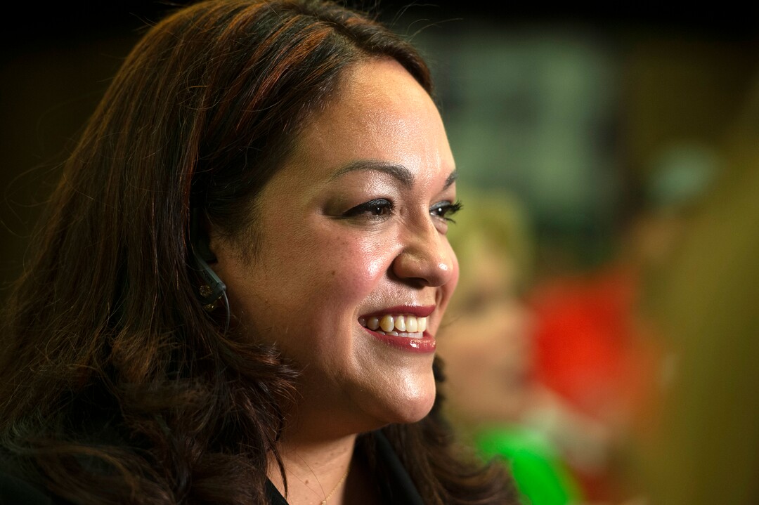 (Rick Egan  |  The Salt Lake Tribune)  Salt Lake City mayoral candidate Luz Escamilla talks to reporters as she awaits the ballot results in the Salt Lake City Mayor's race, at her campaign headquarters, Tuesday, Nov. 5, 2019.