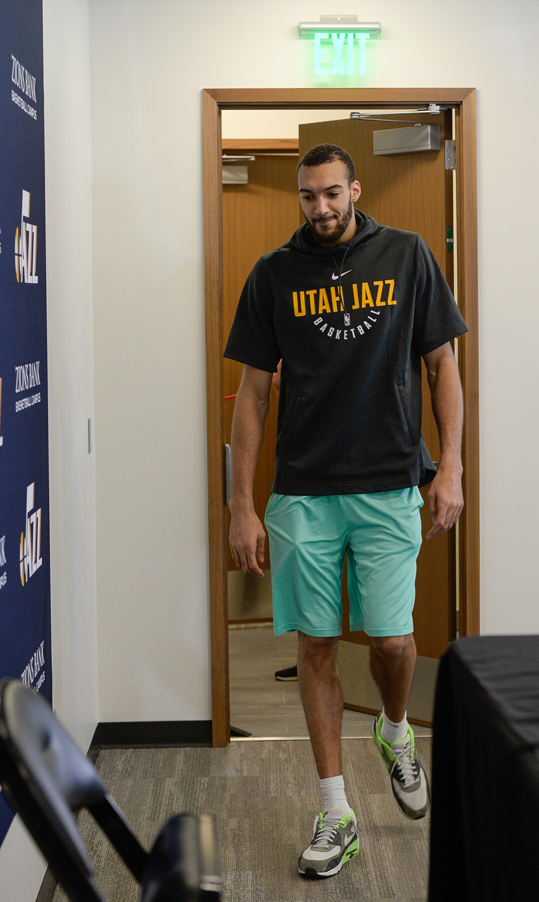 (Francisco Kjolseth  |  The Salt Lake Tribune)  Utah Jazz center Rudy Gobert arrives to speaks with the media during exit interviews at their practice facility in Salt Lake City Wed., May 8, 2018, after losing to the Houston Rockets in game 5 of their Western Conference Semifinals during the 2018 NBA Playoffs.