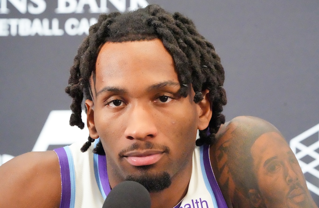 (Chris Samuels | The Salt Lake Tribune) Utah Jazz guard Darryn Peterson speaks during media day in Salt Lake City, Monday, Sept. 28, 2026.