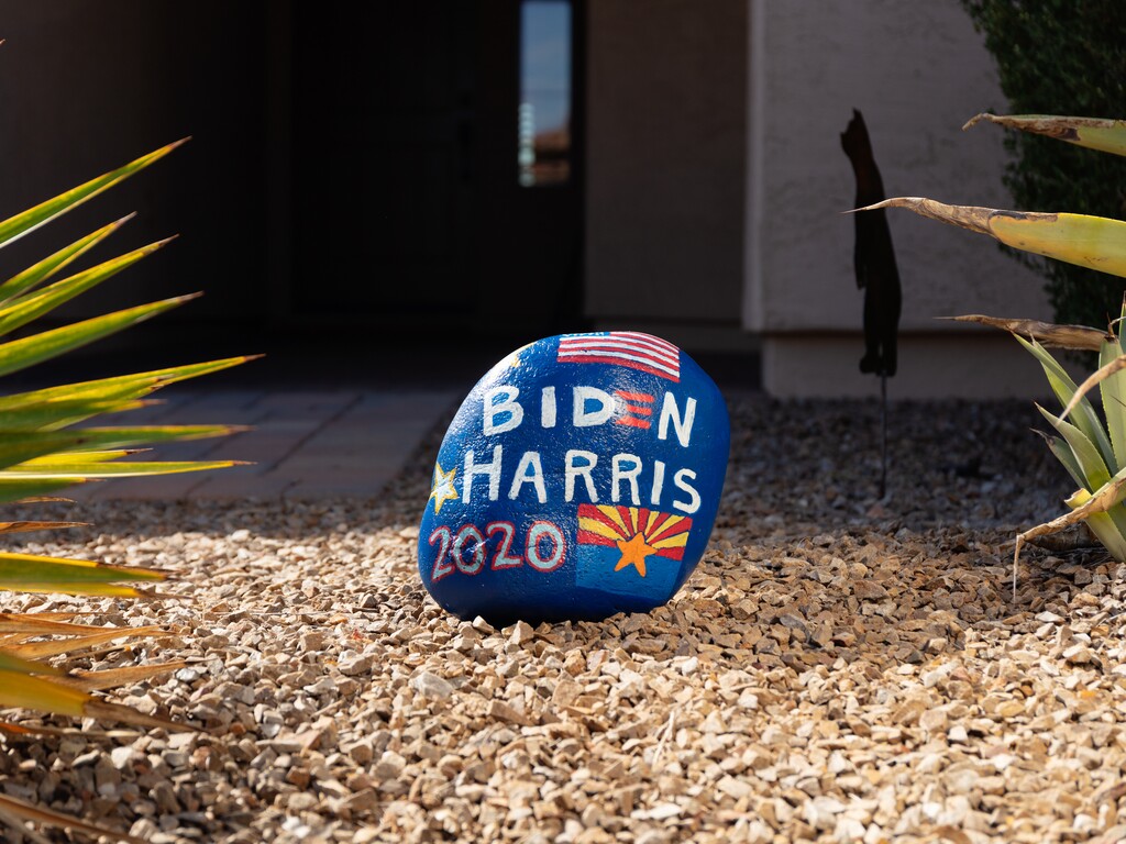 (Cassidy Araiza | The New York Times) 

MESA, Ariz.  — A Biden/Harris painted rock outside a Mormon woman’s home in Mesa Arizona.
