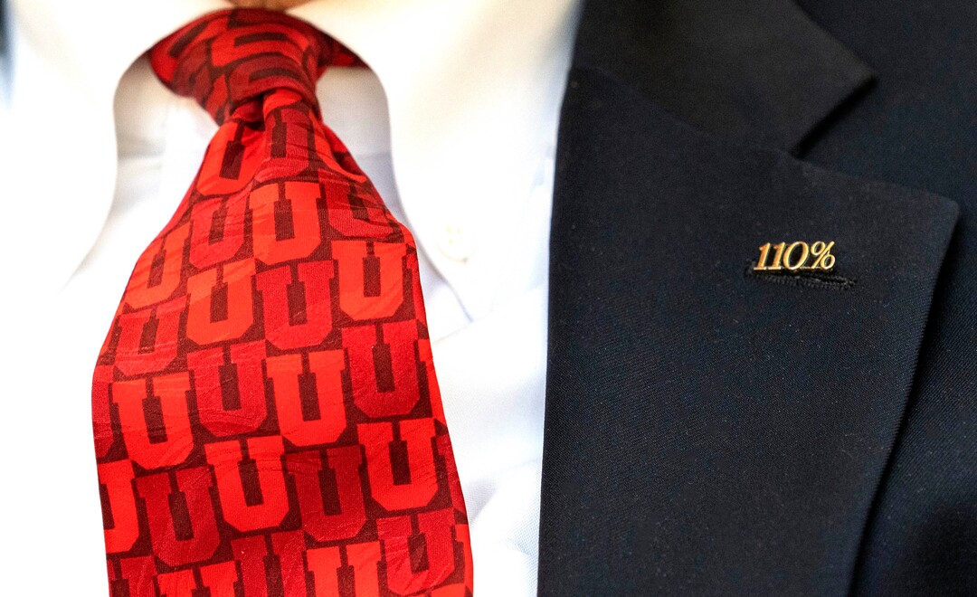 (Rick Egan | The Salt Lake Tribune) Spence Eccles still wears the 110% pin from First Security Bank, on his lapel, on Tuesday, June 8, 2021.