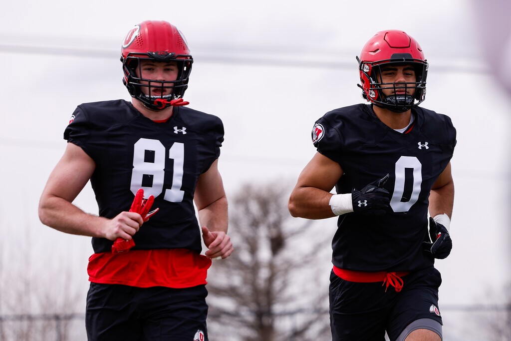 (Hunter Dyke | Utah Athletics) Logan Fano (No. 0) practices during the first day of Utah Utes spring camp in Salt on March 21, 2023.