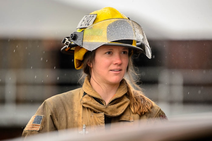 (Trent Nelson  |  The Salt Lake Tribune)  
Megan Fenton, a Unified Fire recruit, at the Unified Fire Authority Training Center in Magna on Tuesday April 16, 2019.