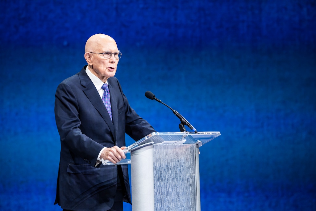 (Brigham Young University) President Dallin H. Oaks of the First Presidency speaks to BYU students and faculty in the Marriott Center in Provo on Tuesday, Sept. 13, 2022.