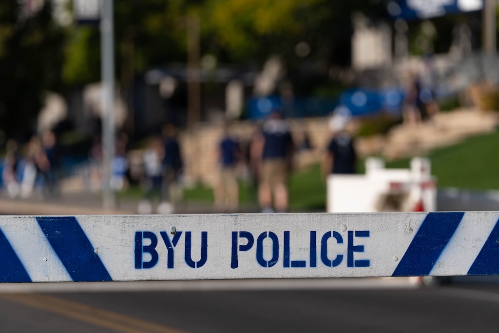 (Francisco Kjolseth | The Salt Lake Tribune) A sign for BYU's police department is pictured in Provo, Saturday, Sept. 25, 2021. The school has had a campus force since 1952. 