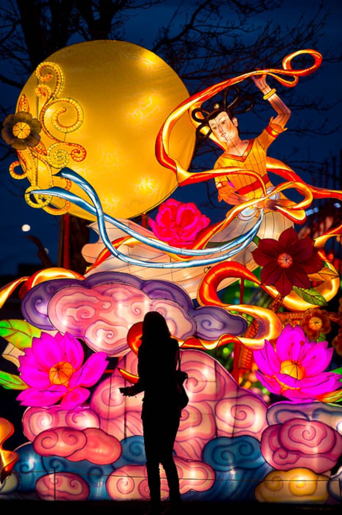 (Trent Nelson | The Salt Lake Tribune)  Dragon Lights SLC, opening March 23 at the Utah State Fairpark, includes 39 custom-built illuminated exhibits, traditional Chinese handicrafts, dance and acrobatic performances, and a variety of Chinese food and traditional fair food and beverages.