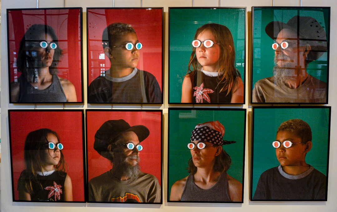 Leah Hogsten  |  The Salt Lake Tribune  "Blue Eyes, Brown Eyes by Jaune Quick-to-See Smith and Neal Ambrose-Smith, Corrales, New Mexico, digital photography, 2007 at the exhibit "Speaking Volumes: Transforming Hate," opening Friday, June 15 at the Ogden Union Station Museum. This installation was inspired by Jane Elliott's historic "Blue Eyes, Brown Eyes" experiment, begun the day after the assassination of Martin Luther King, Jr. in 1968, to teach her third-graders what it means to experience bigotry. The exhibit showcases 30 artists who transformed white-supremacist books into uplifting works of art.