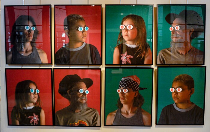 Leah Hogsten  |  The Salt Lake Tribune  "Blue Eyes, Brown Eyes by Jaune Quick-to-See Smith and Neal Ambrose-Smith, Corrales, New Mexico, digital photography, 2007 at the exhibit "Speaking Volumes: Transforming Hate," opening Friday, June 15 at the Ogden Union Station Museum. This installation was inspired by Jane Elliott's historic "Blue Eyes, Brown Eyes" experiment, begun the day after the assassination of Martin Luther King, Jr. in 1968, to teach her third-graders what it means to experience bigotry. The exhibit showcases 30 artists who transformed white-supremacist books into uplifting works of art.