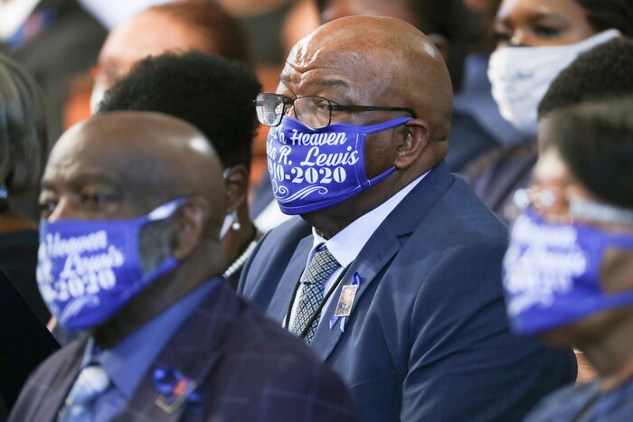 Samuel Lewis, brother of John Lewis, attends the funeral service for the late congressman at Ebenezer Baptist Church in Atlanta, Thursday, July 30, 2020.  (Alyssa Pointer/Atlanta Journal-Constitution via AP, Pool)