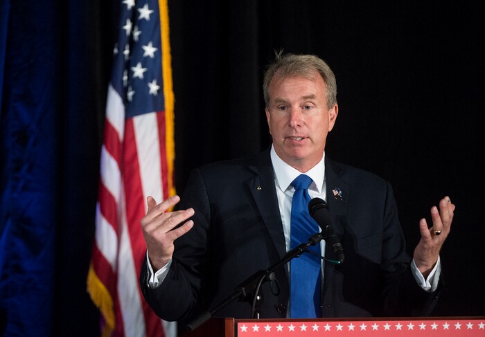 Leah Hogsten | The Salt Lake Tribune
3rd District primary candidate former state Rep. Chris Herrod fields questions during The Salt Lake Tribune-Hinckley Institute of Politics debate, July 28, 2017, at the Utah Valley Convention Center in Provo. The primary will be held Aug. 15.