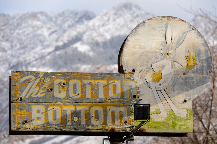 (Trent Nelson  |  The Salt Lake Tribune) The iconic sign at the Cotton Bottom Inn in Holladay on Thursday, Jan. 9, 2020. The sign is being restored by Brimley Neon, which specializes in vintage sign repair.
