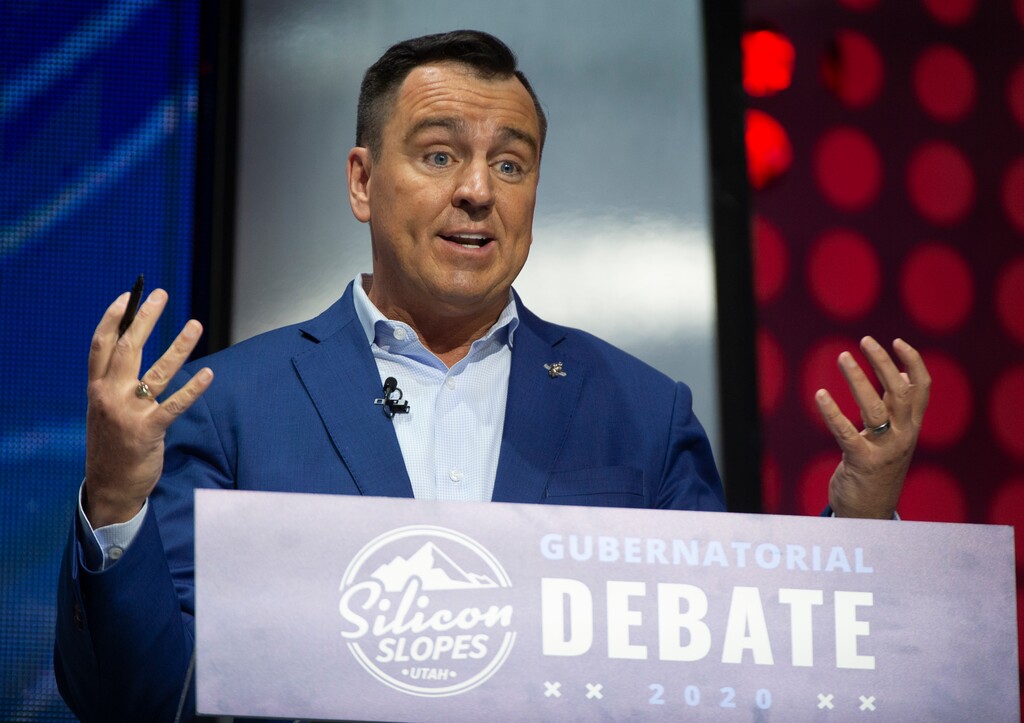 (Rick Egan | Tribune file photo)  Greg Hughes answers a question during the gubernatorial debate at the 2020 Silicon Slopes Tech Summit, at the Salt Palace Convention Center, Friday, Jan. 31, 2020.