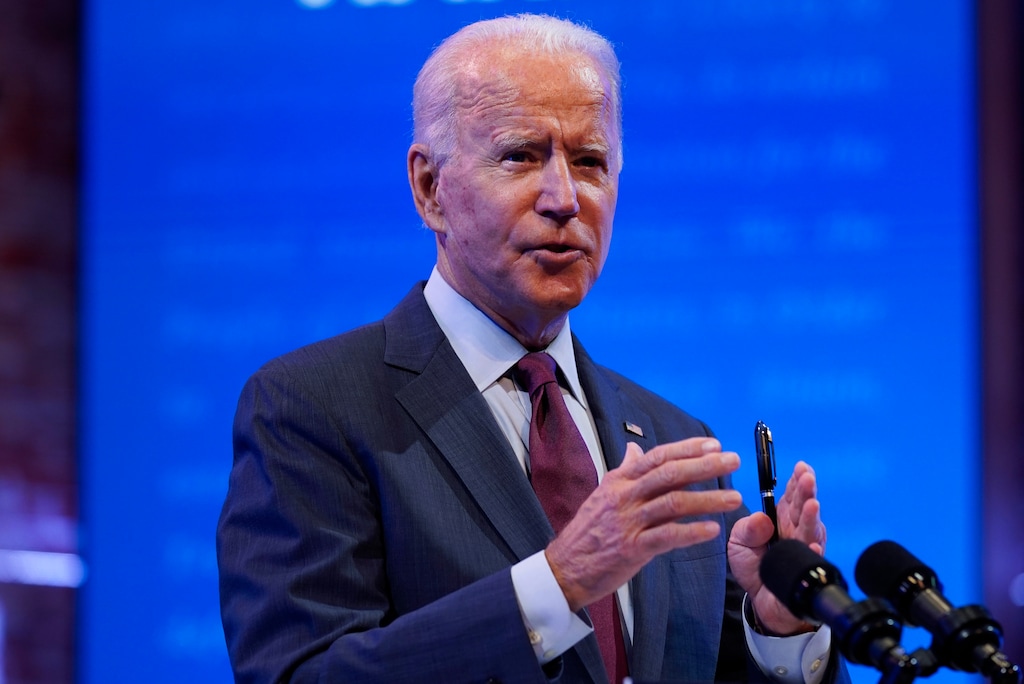 (Andrew Harnik | AP) Democratic presidential candidate former Vice President Joe Biden gives a speech on the Supreme Court at The Queen Theater, Sunday, Sept. 27, 2020, in Wilmington, Del.