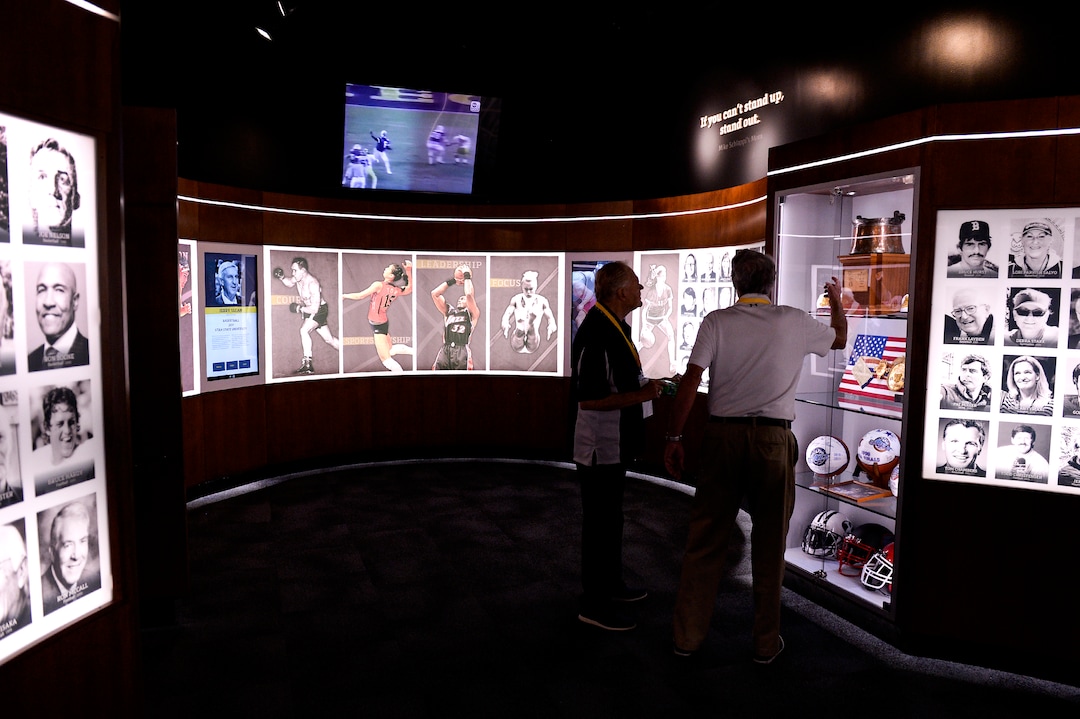 (Leah Hogsten  |  The Salt Lake Tribune)  l-r ÒMost of us thought it was a dream,Ó said Joel Gardner, right, of the Utah Sports Hall of Fame, Wednesday, May 15, 2019. Gardner, who is a past president of the Utah Hall of Fame talks about the display of the Oquirrh Bucket with Rod Tueller, former athletic director of Utah State University. The Oquirrh Bucket was a traveling trophy given to the Utah State Collegiate Champion basketball team that won the tournament between Utah State University, Weber State University, University of Utah and Brigham Young University.