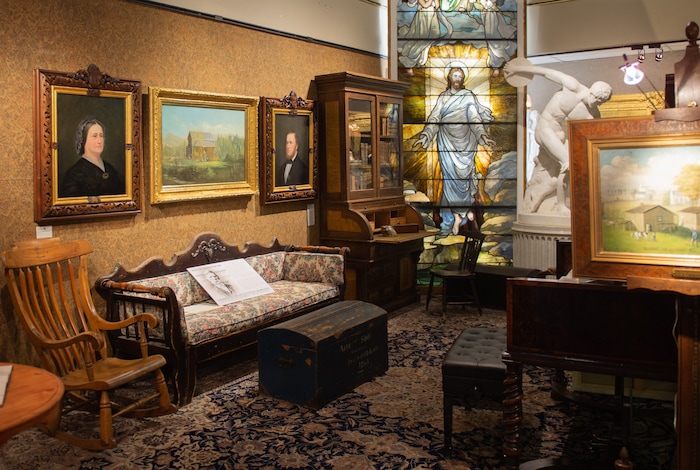 (Rachel Molenda  |  The Salt Lake Tribune)  A collection of early pioneer art and furniture is on display at Anthony's Fine Art in Salt Lake City, on Thursday July 19, 2018.