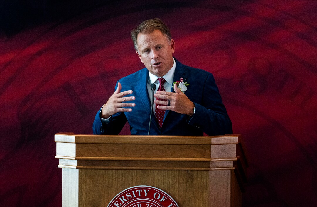 (Rick Egan | The Salt Lake Tribune) Taylor R. Randall says a few words after the University of Utah announced that he was the new president of the University of Utah, during a news conference, on Thursday, Aug. 5, 2021.