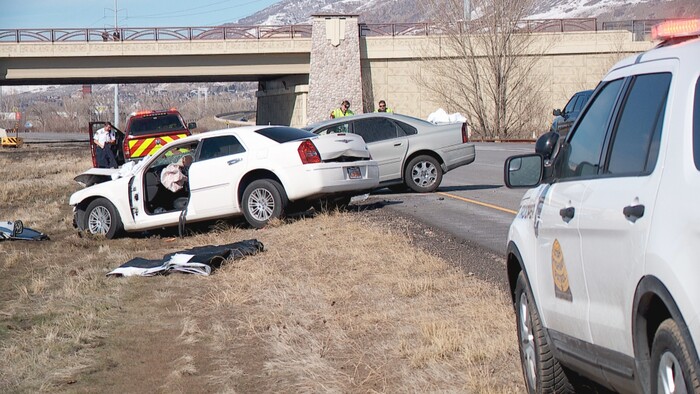 (Courtesy KUTV) Two people are dead after a 91-year-old man driving the wrong way on Legacy Parkway collided head-on with another car on Wednesday afternoon.