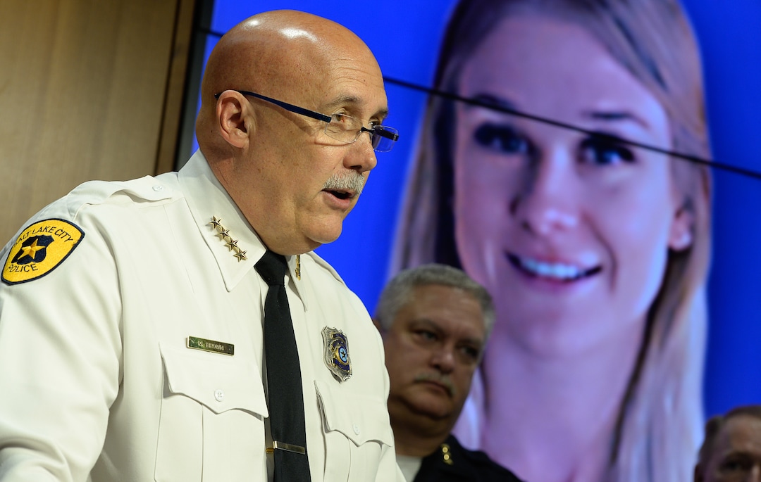(Francisco Kjolseth  |  The Salt Lake Tribune)  Salt Lake City Police Chief Mike Brown confirms that one person has been arrested and charged with aggravated murder after confirming that MacKenzie Lueck is dead during a media briefing on June 28, 2019.