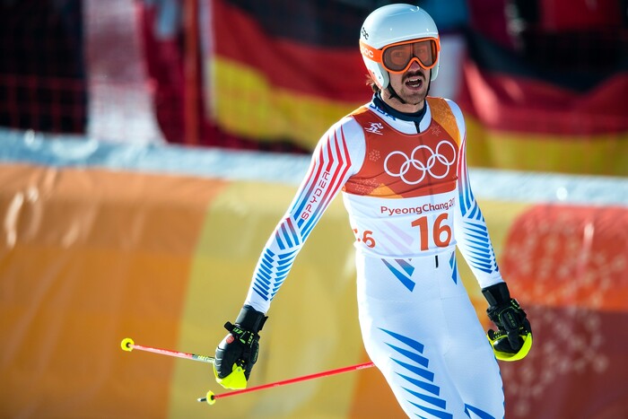 (Chris Detrick  |  The Salt Lake Tribune)  USA's Bryce Bennett competes in the Men's Alpine Combined at Jeongseon Alpine Centre during the Pyeongchang 2018 Winter Olympics Tuesday, February 13, 2018.  Bennett finished in 17th place with a time of 2:09.97.