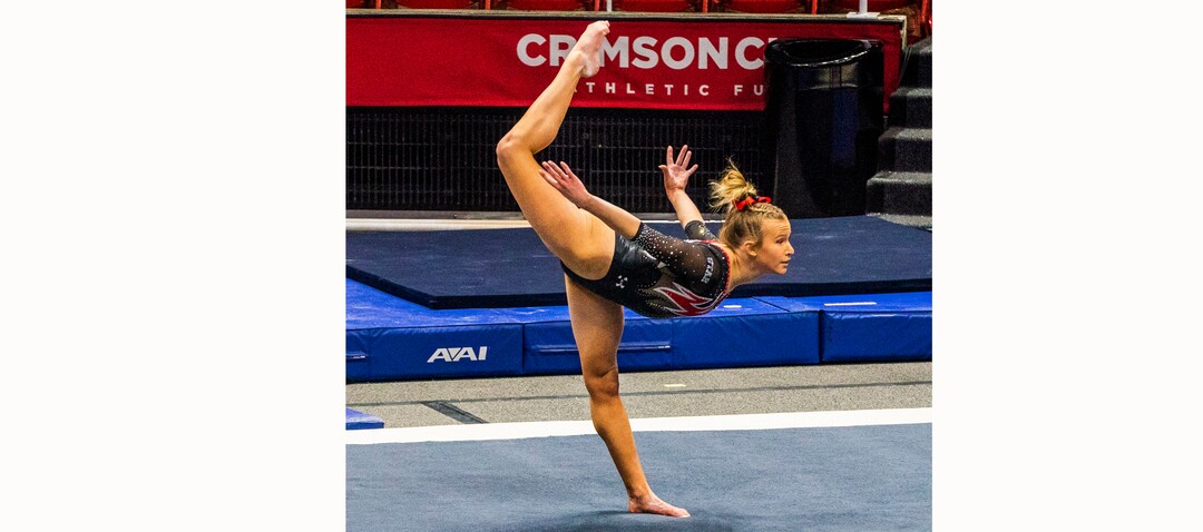(Rick Egan | The Salt Lake Tribune)   Abby Paulson competes on the floor, in PAC-12 gymnastics action between The University of Washington and The University of Utah at Jon M. Huntsman Center in Salt Lake City, on Saturday, Jan. 30, 2021.