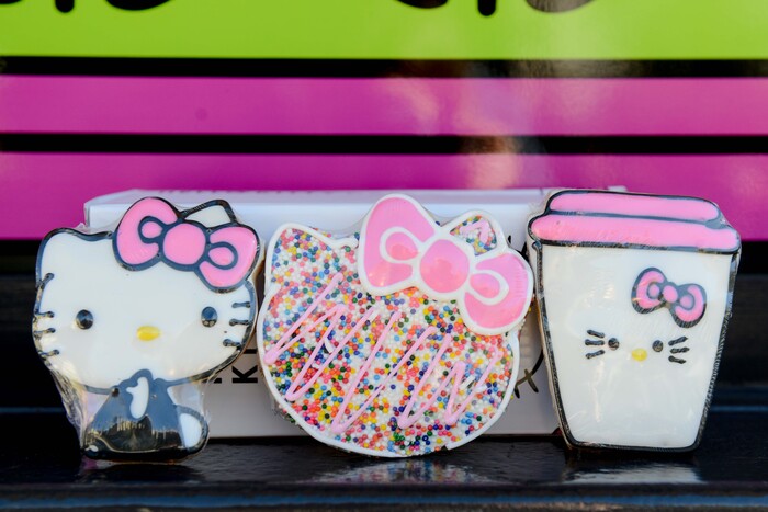This three-piece cookie set is one of several items available at the Hello Kitty pop-up cafe in Murray on April 14.