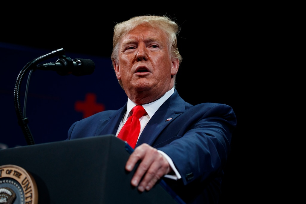 (Evan Vucci | AP)  President Donald Trump speaks at the Sharon L. Morse Performing Arts Center, Thursday, Oct. 3, 2019, in The Villages, Fla.
