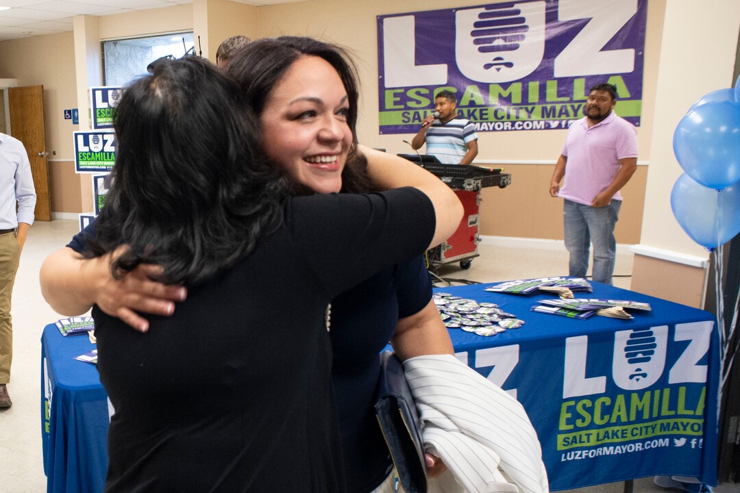 (Rick Egan  |  The Salt Lake Tribune)     Luz Escamilla arrives at her campaign watch party at the Utah State Fairgrounds, Tuesday, Aug. 13, 2019.