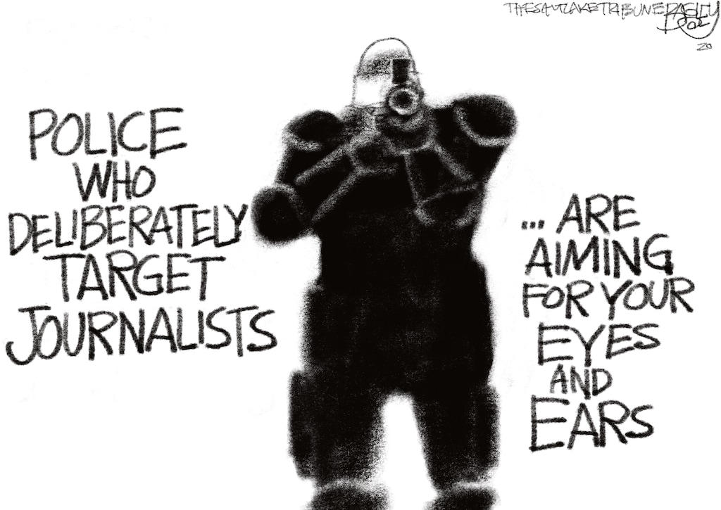 (Pat Bagley | The Salt Lake Tribune)  This cartoon, titled "Beat the Press," appears in The Salt Lake Tribune on Tuesday, June 2, 2020.
