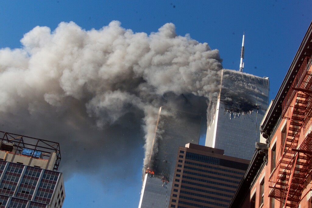 (Richard Drew | AP file photo)

In this Sept. 11, 2001, photo, smoke rises from the burning twin towers of the World Trade Center after hijacked planes crashed into the towers, in New York City.
