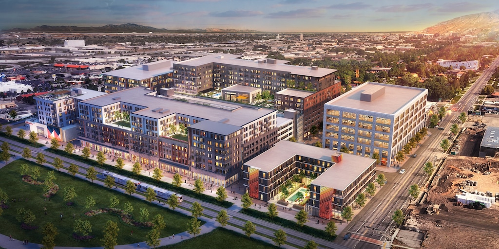 (Rendering courtesy of Newmark Knight Frank) South Salt Lake officials broke ground in October on South City, to be located on the site of the former Granite Mill warehouse 2200 South and Main Street. The project is part of a housing boom in the city could give Salt Lake City's neighbor to the south its first downtown area.