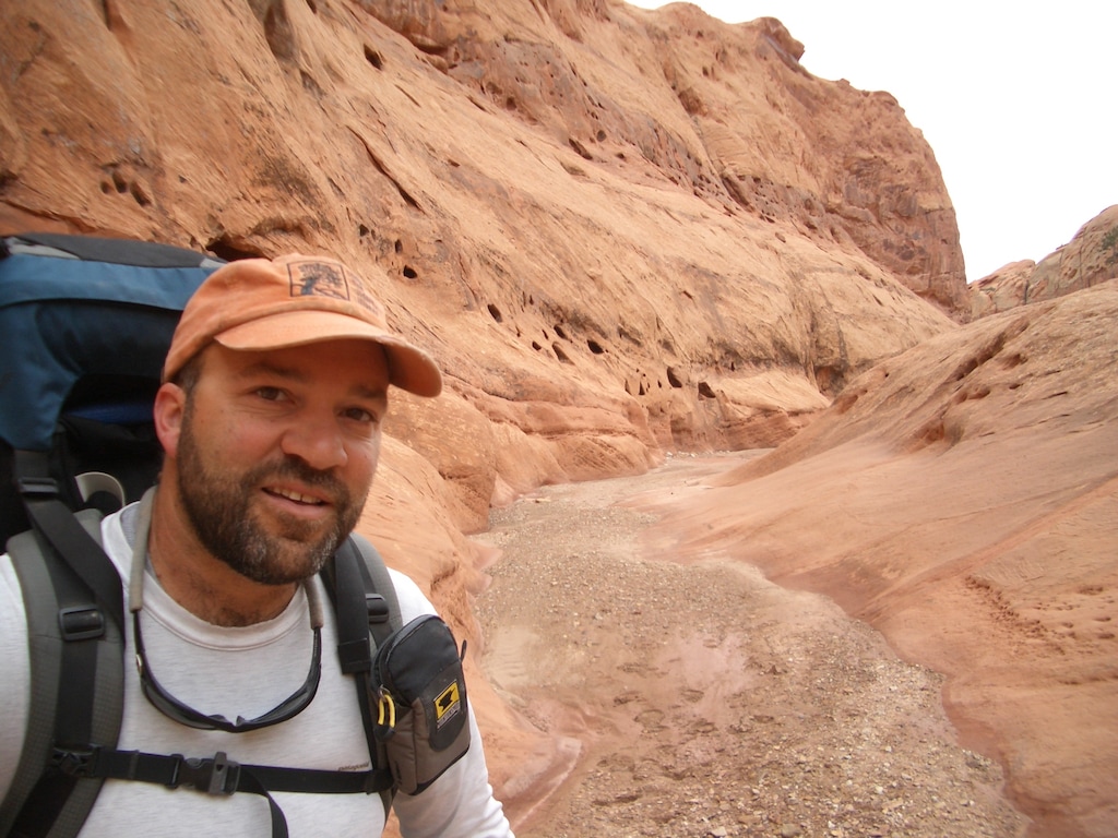 (Mike Coronella) Mike Coronella stops to take a selfie at Capitol Reef National Park, during a largely solo 2005 trip along the Hayduke Trail, an 800-mile trek he mapped through six national parks.