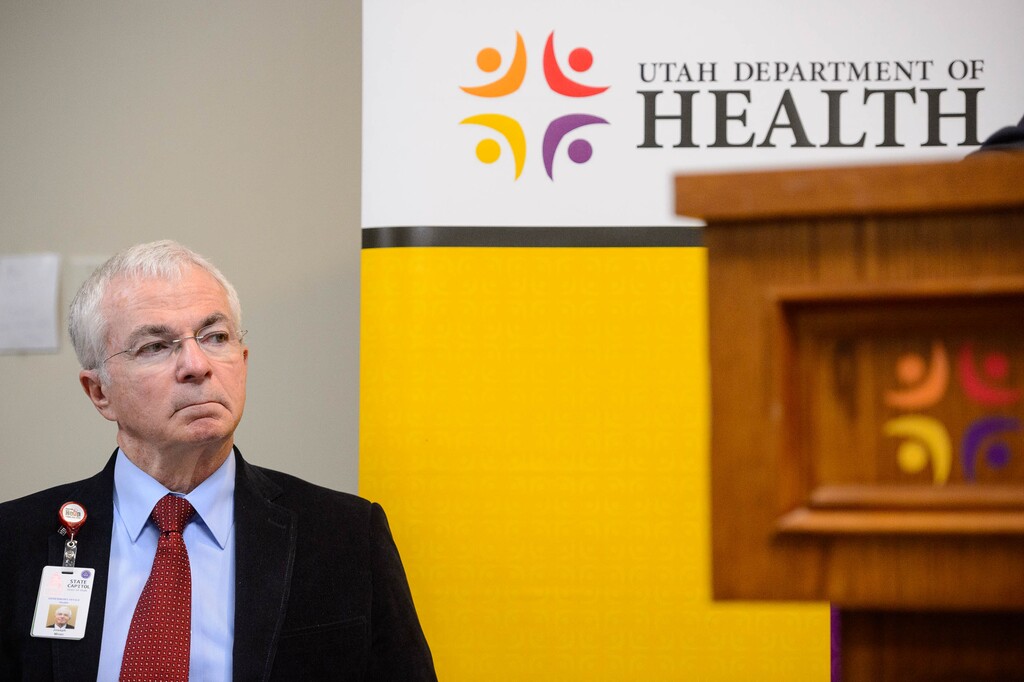 (Trent Nelson  |  Tribune file photo) Dr. Joseph K. Miner, director of the Utah Department of Health, listens during a February 2020 news conference, one of the first to discuss the coronavirus. Miner, who has been sidelined with health problems and has worked from home since March, is scheduled to retire as director on Dec. 30, 2020.