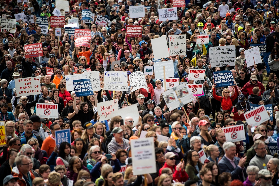 (Chris Detrick  |  The Salt Lake Tribune)  Participants listen during the March for Our Lives SLC rally at the state Capitol Sunday, March 25, 2018. The student-led March for Our Lives SLC got underway about 11:30 a.m. with what police estimated were 8,000 participants walking from Salt Lake CityÕs West High School to the front steps of the state Capitol.