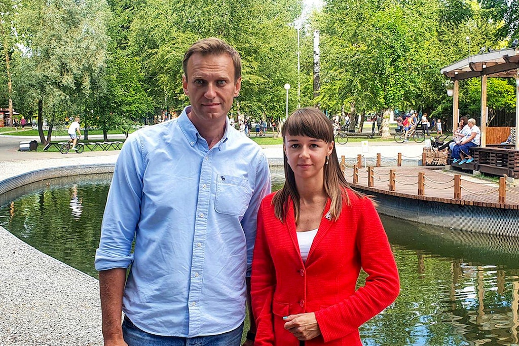 (Andrei Fateyev | Alexei Navalny's team via AP) In this August 2020, photo, provided by Alexei Navalny's team, Ksenia Fadeyeva poses for a photo with Alexei Navalny in Tomsk, Russia. Fadeyeva runs the regional headquarters in the Siberian city and is running for the Tomsk city council. Navalny is in a coma in a Berlin hospital after suffering what German authorities say was a poisoning with a chemical nerve agent while traveling in Siberia on Aug. 20. Fadeyeva says that won’t stop the political campaigns that Navalny has launched across Russia to end the dominance of the Kremlin’s United Russia party.