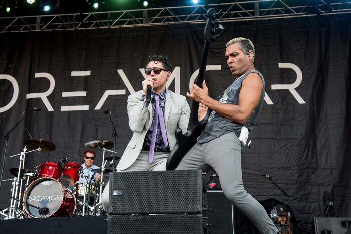 (Amy Harris | Invision/AP file photo) Davey Havok, left, and Tony Kanal of Dreamcar perform at the Austin City Limits Music Festival at Zilker Park on Saturday, Oct. 14, 2017, in Austin, Texas.