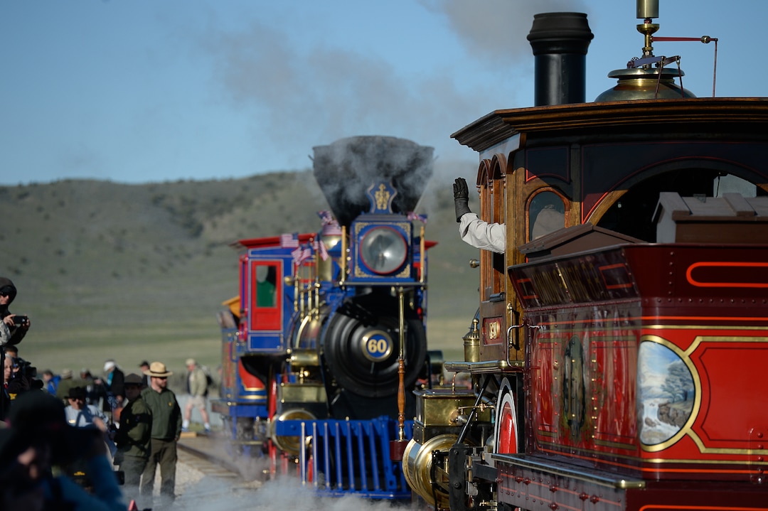 (Francisco Kjolseth  |  The Salt Lake Tribune)  The Jupiter and No. 119 arrive on Friday May 10, 2019, for the celebration of the 150th anniversary of the completion of the transcontinental railroad at Promontory Summit where the two rails met back on May 10, 1869.